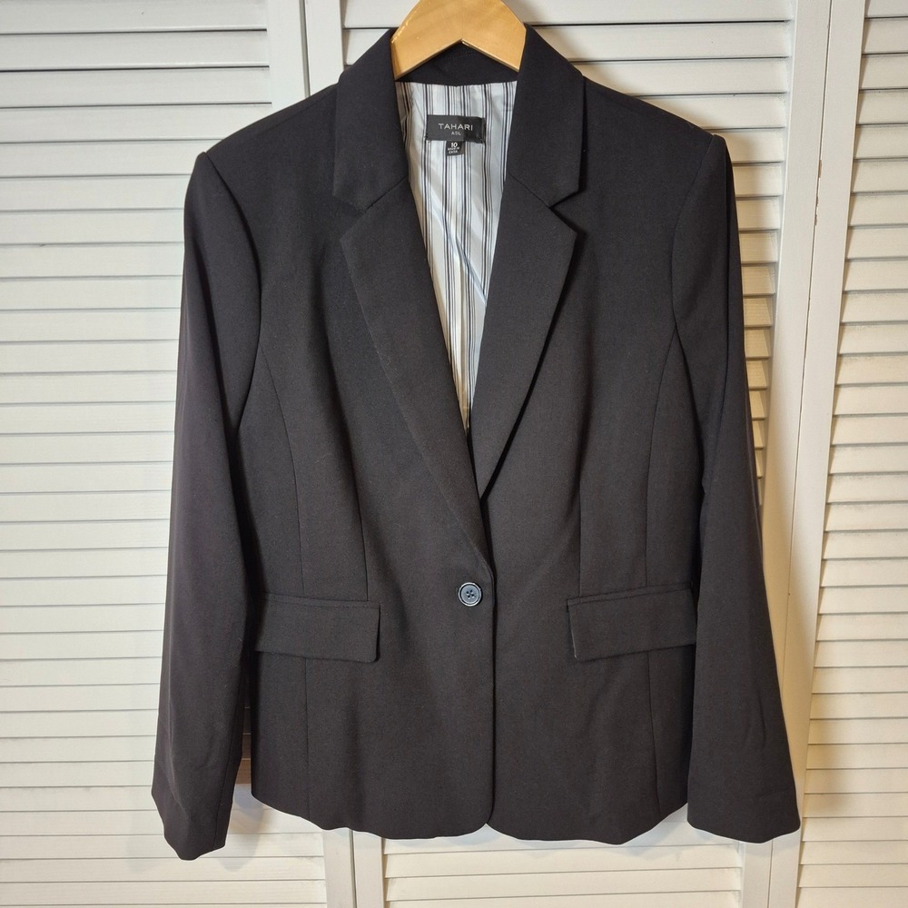 Tahari ASL Black Blazer Women's 10 Office Siren Corpcore Career One‎ Button NWT
